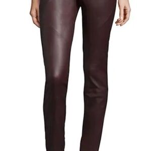 Lafayette 148 New York Dark Red Leather Mercer Skinny Pants